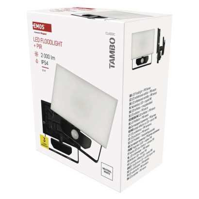 EMOS LED reflektor TAMBO se senzorem pohybu, 20 W, 2000 lm, černý