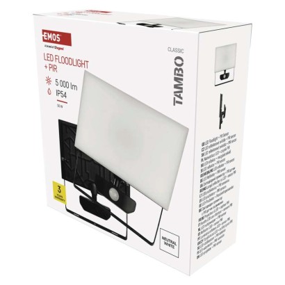 EMOS LED reflektor TAMBO se senzorem pohybu, 50 W, 5000 lm, černý