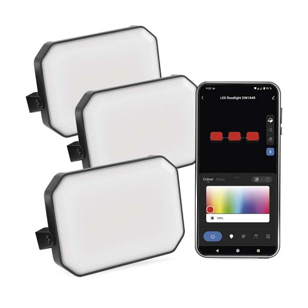 EMOS GoSmart venkovní LED reflektor, startovací sada, 3 díly, 14 W, RGBIC stmívatelné, WiFi