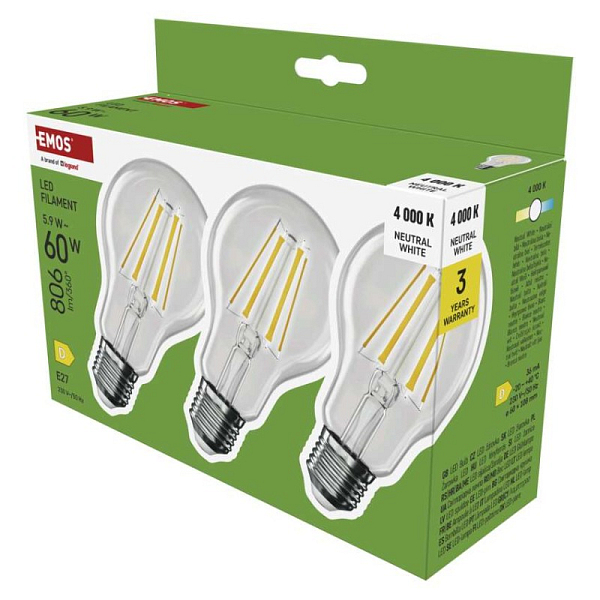 EMOS LED žárovka Filament A60 / E27 / 5,9 W (60 W) / 806 lm / Neutrální bílá