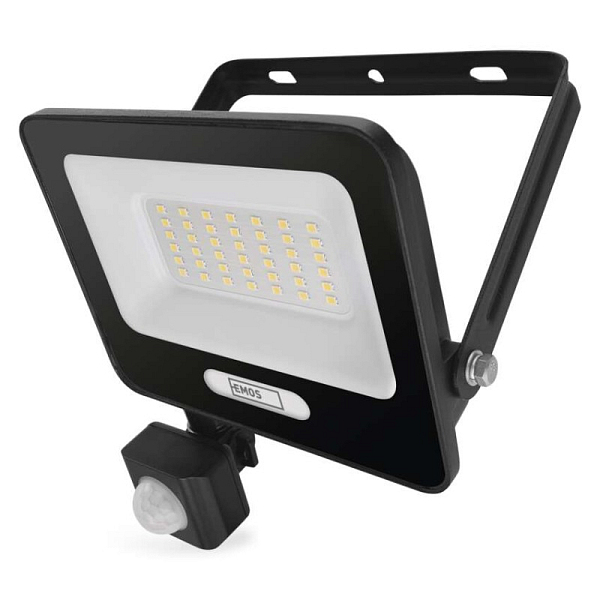 EMOS LED reflektor GLARO s pohybovým čidlem, 30 W, černý, IP54, 3000 lm, neutrální bílá
