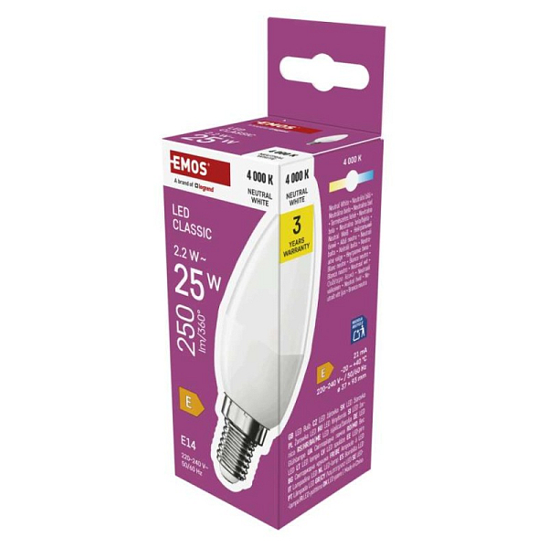 EMOS LED žárovka Classic svíčka / E14 / 2,2 W (25 W) / 250 lm / neutrální bílá