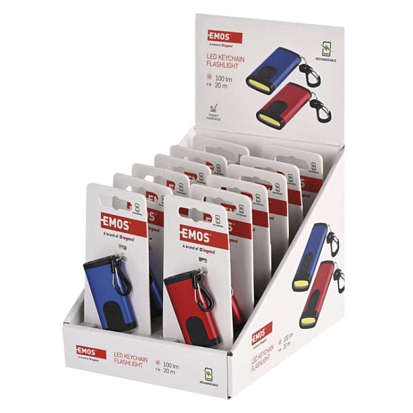 EMOS Nabíjecí mini LED svítilna – přívěšek, 100 lm, 12 ks, display box