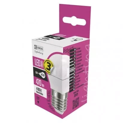 EMOS LED žárovka Classic Mini Globe / E27 / 5 W (40 W) / 470 lm / neutrální bílá