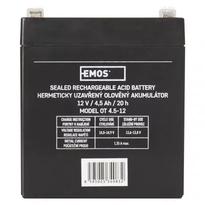 EMOS Bezúdržbový olověný akumulátor 12 V/4,5 Ah, faston 4,7 mm