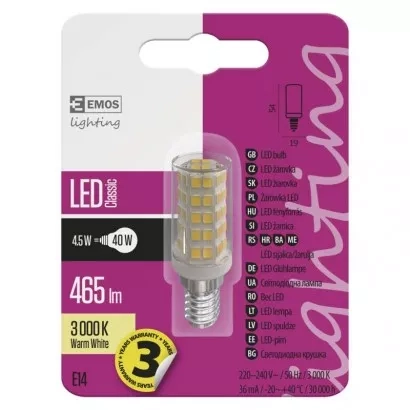EMOS LED žárovka do digestoře Classic JC / E14 / 4,5 W (40 W) / 465 lm / teplá bílá
