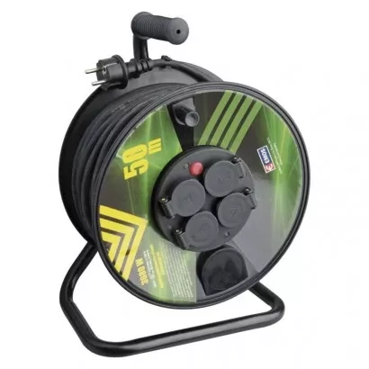 EMOS Venkovní prodlužovací kabel na bubnu 50 m / 4 zásuvky / černý / guma / 230 V / 1,5 mm2