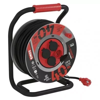 EMOS Venkovní prodlužovací kabel na bubnu 40 m / 4 zás. / černý / guma-neopren / 230V / 2,5 mm2