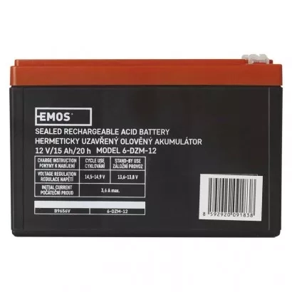 EMOS Bezúdržbový trakční olověný aku. 12 V/15 Ah, faston 6,3 mm