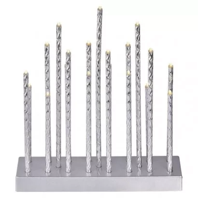 EMOS LED svícen stříbrný, 28,5 cm, 3x AA, vnitřní, teplá bílá, časovač