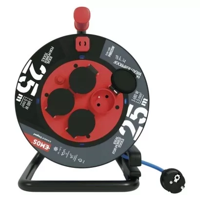 EMOS Počasí odolný prodluž. kabel na bubnu 25 m / 4 zásuvky / modrý / PVC / 230 V / 1,5 mm2