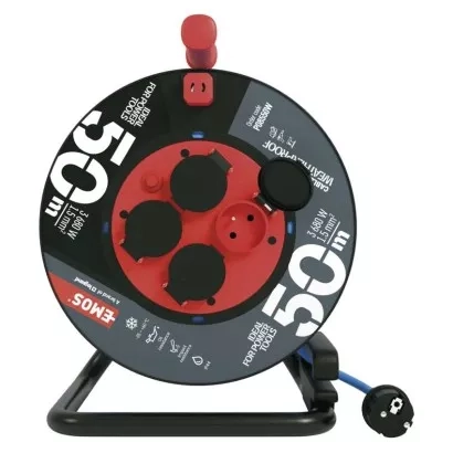 EMOS Počasí odolný prodluž. kabel na bubnu 50 m / 4 zásuvky / modrý / PVC / 230 V / 1,5 mm2