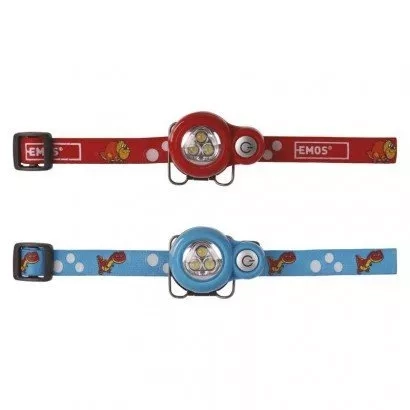 EMOS Dětská LED čelovka Dino, 2× CR2032, modrá