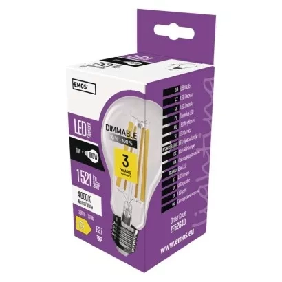 EMOS LED žárovka Filament A60 / E27 / 11W (100W) / 1521 lm / neutrální bílá / stmívatelná