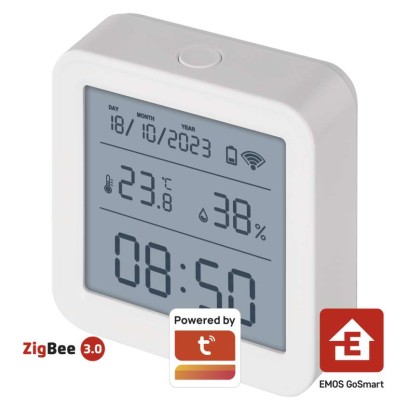 EMOS GoSmart Digitální teploměr s vhlkoměrem, bezdrátové čidlo, datum, ZigBee EGS0101