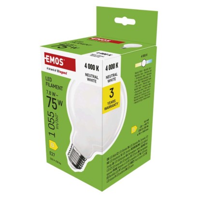 EMOS LED žárovka Filament G95 / E27 / 7,8 W (75 W) / 1055 lm / neutrální bílá