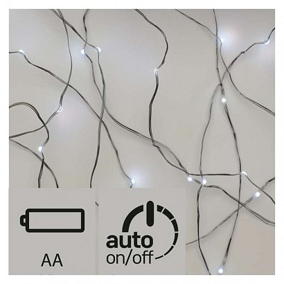 EMOS LED vánoční nano řetěz stříbrný, 0,9m, 2×AA, studená b.,čas.