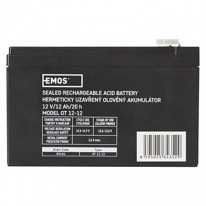 EMOS Bezúdržbový olověný akumulátor 12 V/12 Ah, faston 6,3 mm