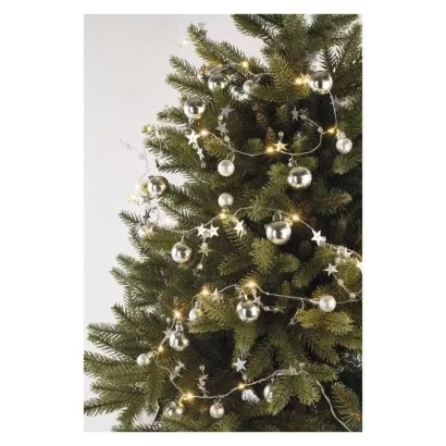 EMOS LED vánoční girlanda, stříbrné koule s hvězdami 1,9 m, 2x AA, vnitřní, teplá bílá, časovač